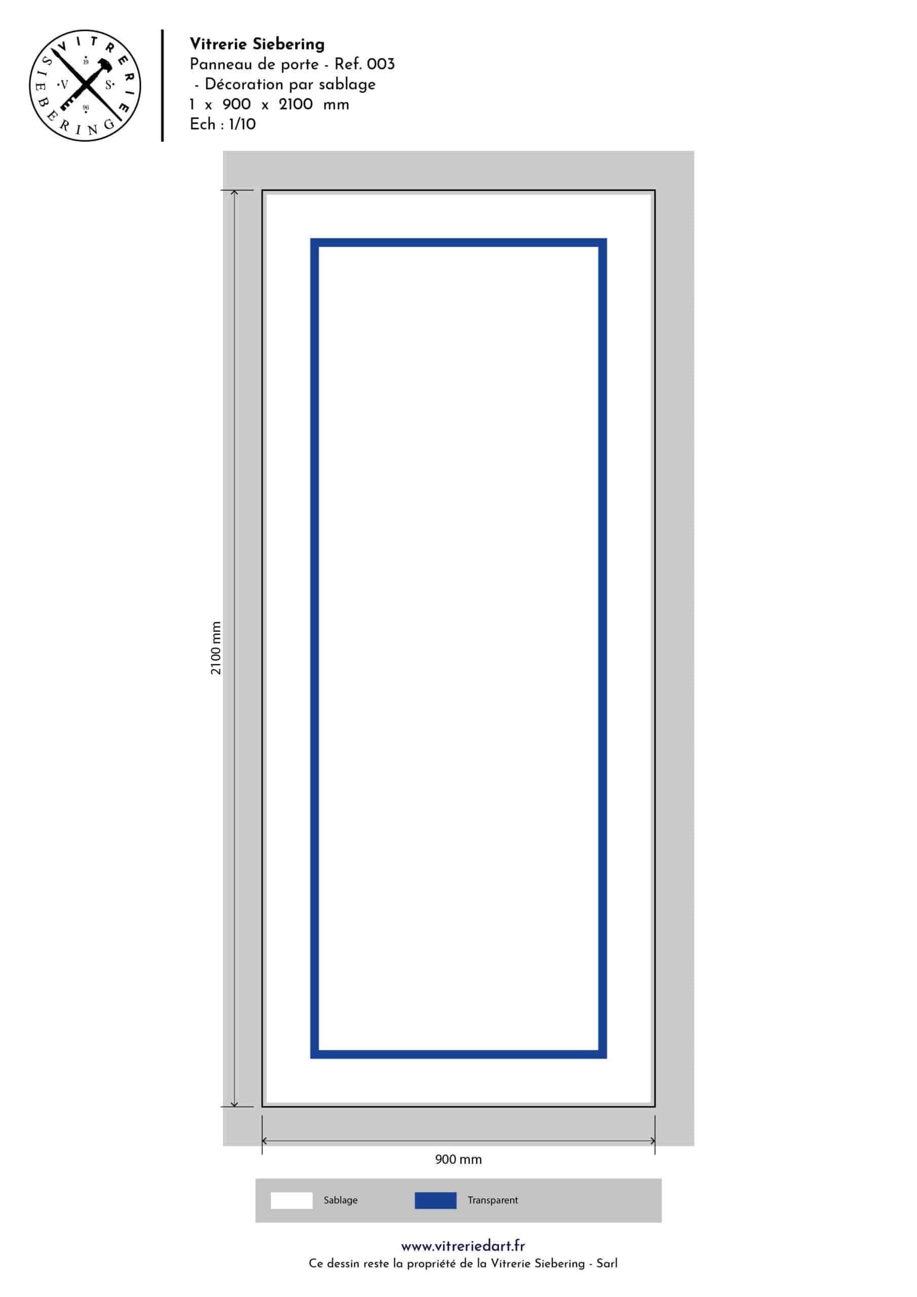 Plan d'un décor de sablage pour double vitrage de porte d'entrée. Représentation d'un filet clair.
