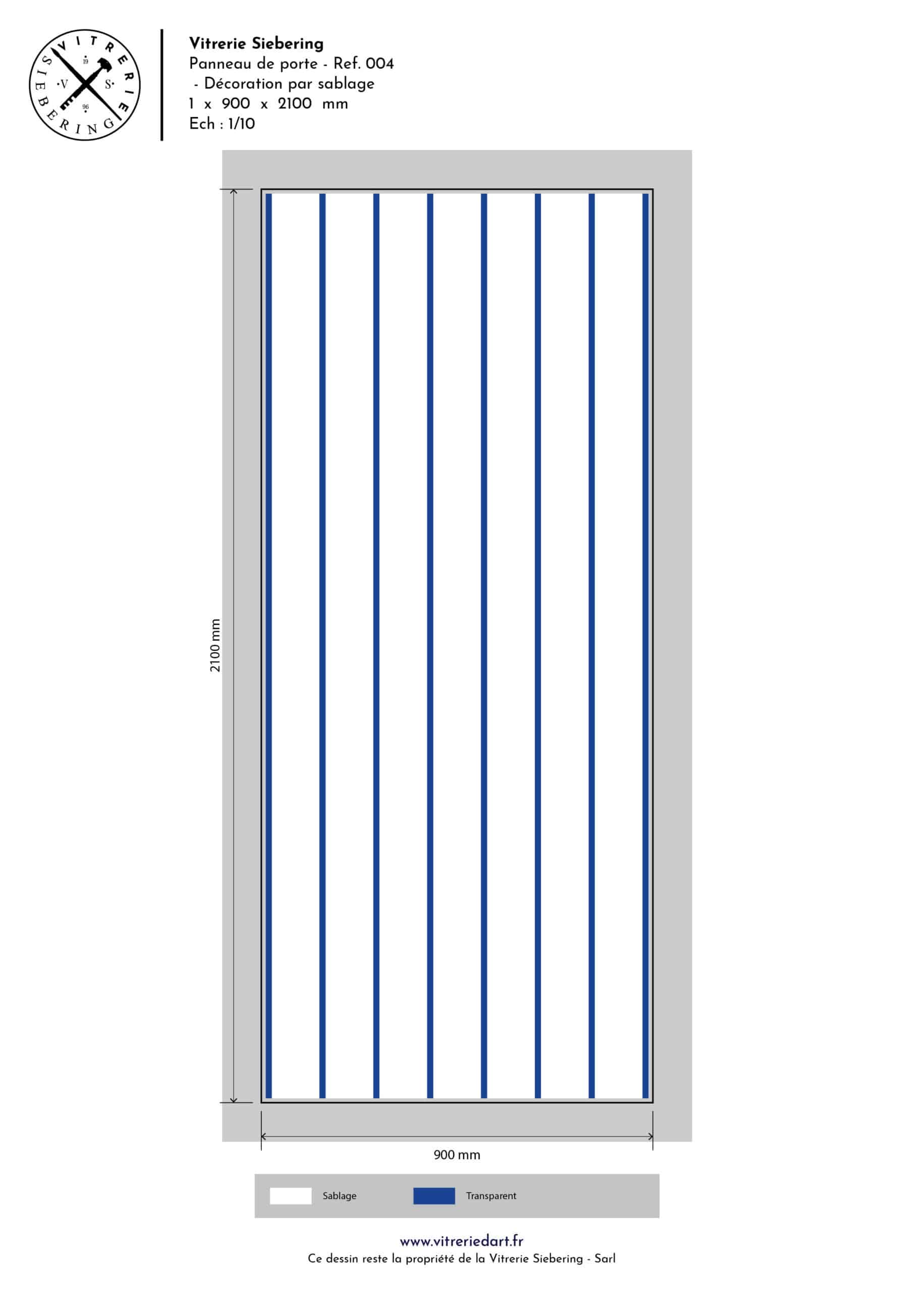 Plan d'un décor de sablage pour double vitrage de porte d'entrée. Représentation de lignes parallèles verticales.