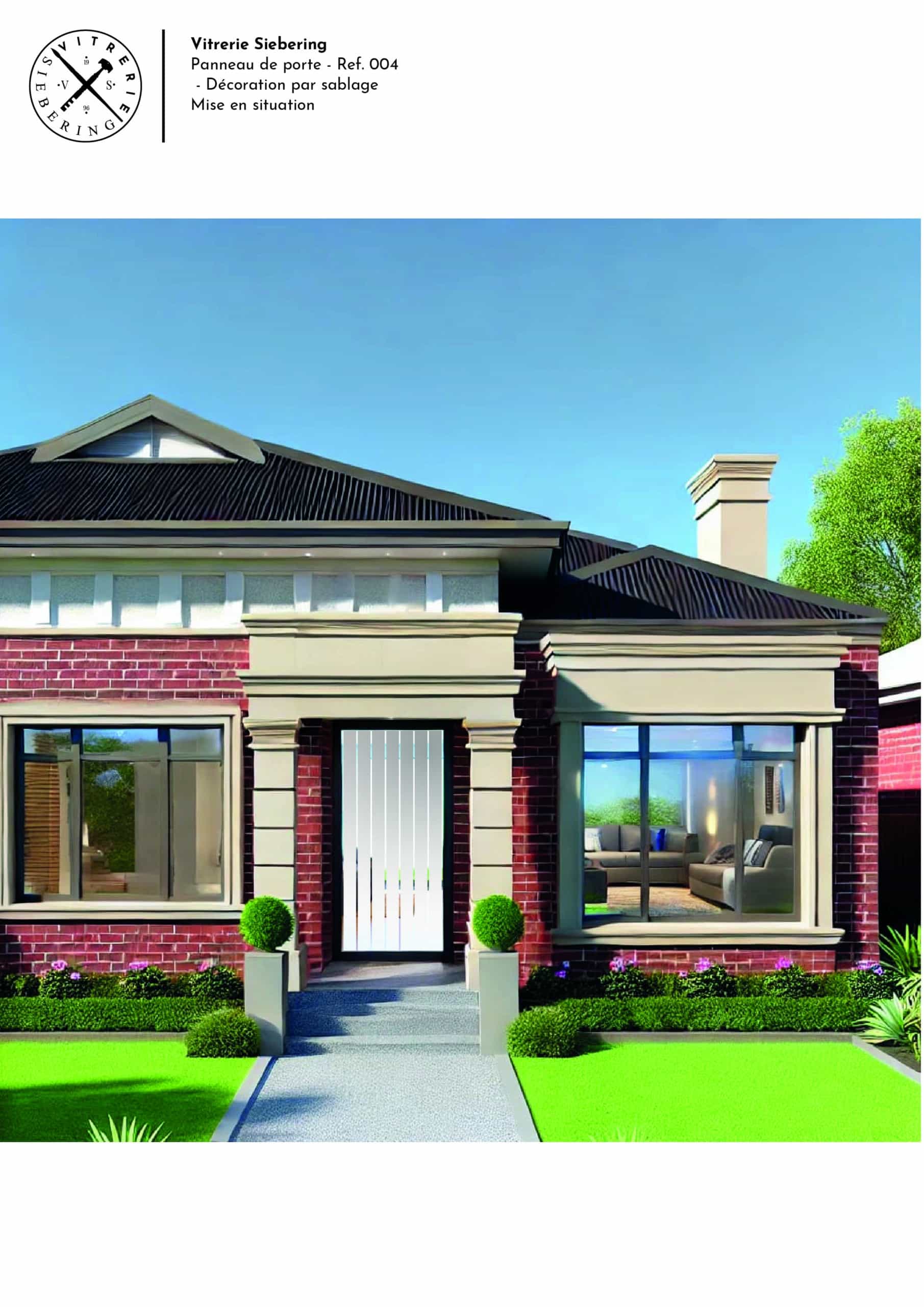 Mise en situation d'un décor sablé pour porte d'entrée pour une maison traditionnel.