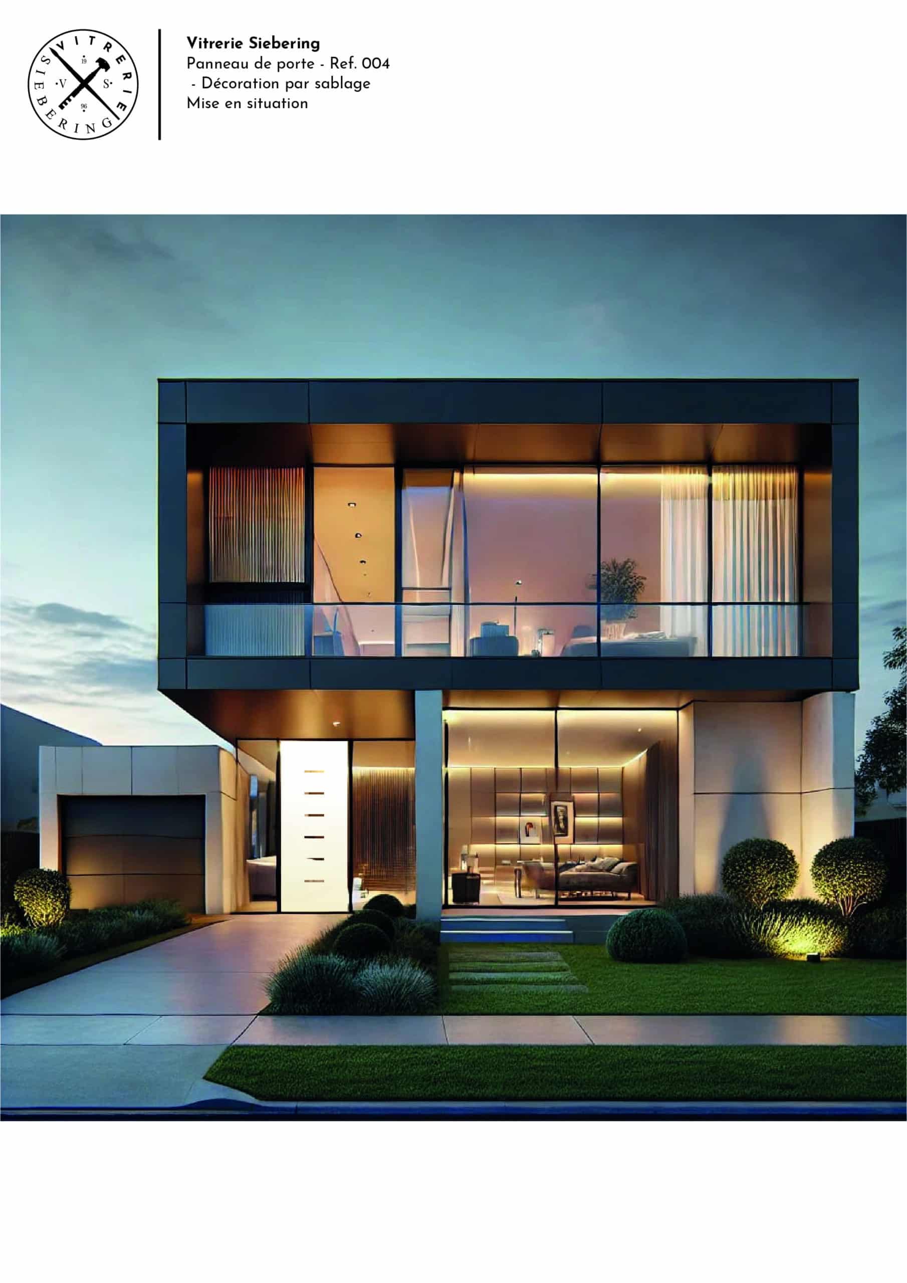 Mise en situation d'un décor sablé pour porte d'entrée d'une maison contemporaine.