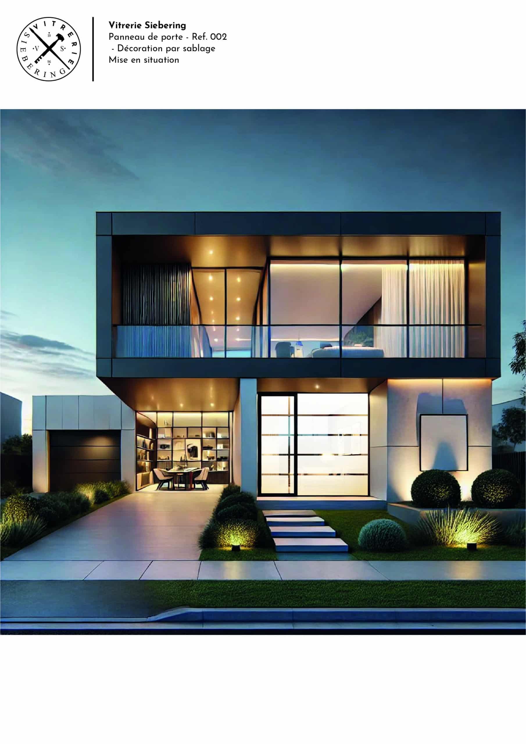 Mise en situation d'un décor sablé pour porte d'entrée d'une maison moderne.