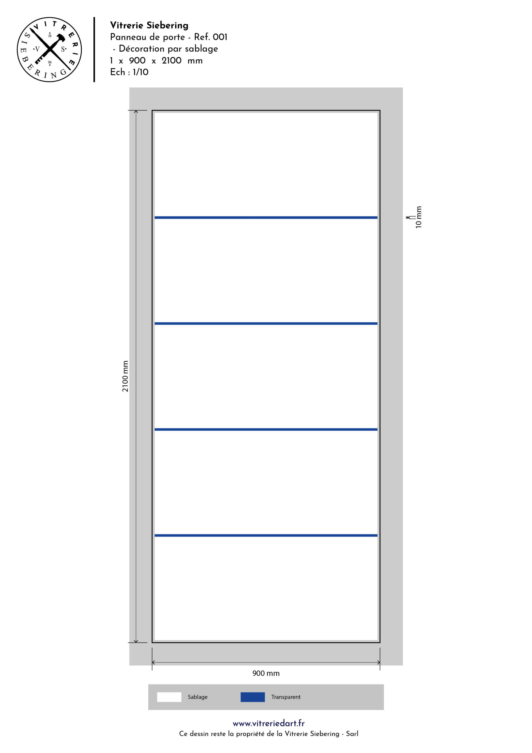 Plan d'un décor de sablage pour double vitrage de porte d'entrée. Représentation de lignes parallèles.